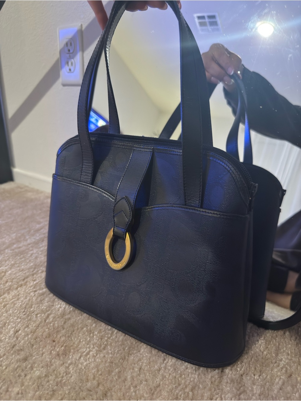 Dior Navy Trotter Bag with Gold Ring Detail